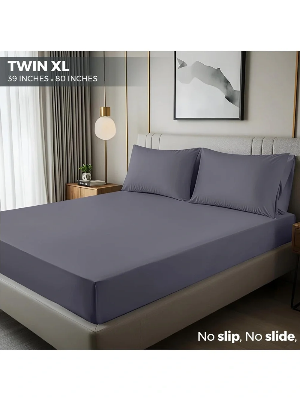 TWIN XL or SPLIT KING Charcoal Grey Fitted Sheet Elastic Corner Bedding